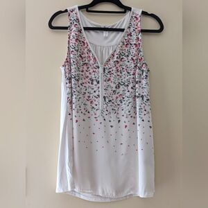 White Tank Zipper With Floral Motif